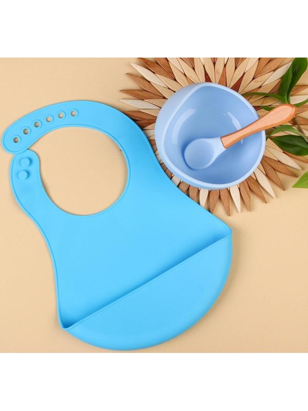 Набор для кормления: миска на присоске, ложка, цвет голубой