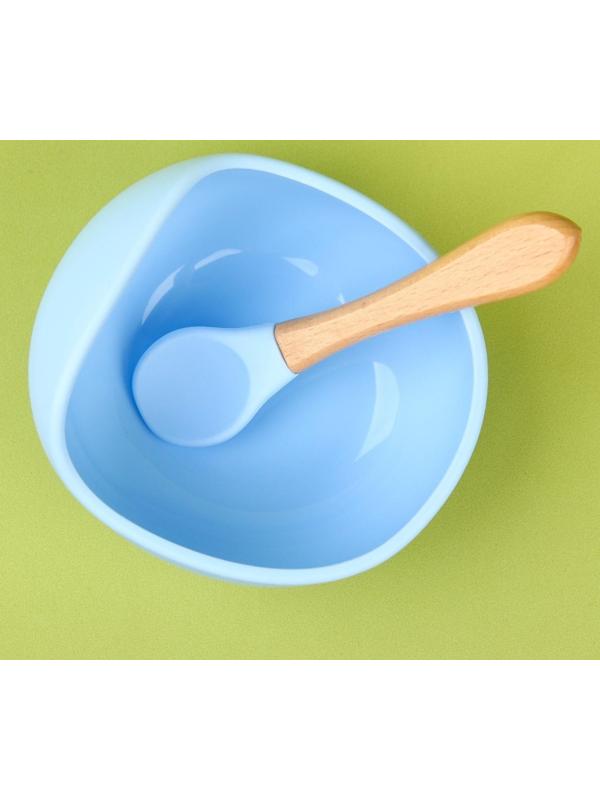 Набор для кормления: миска на присоске, ложка, цвет голубой