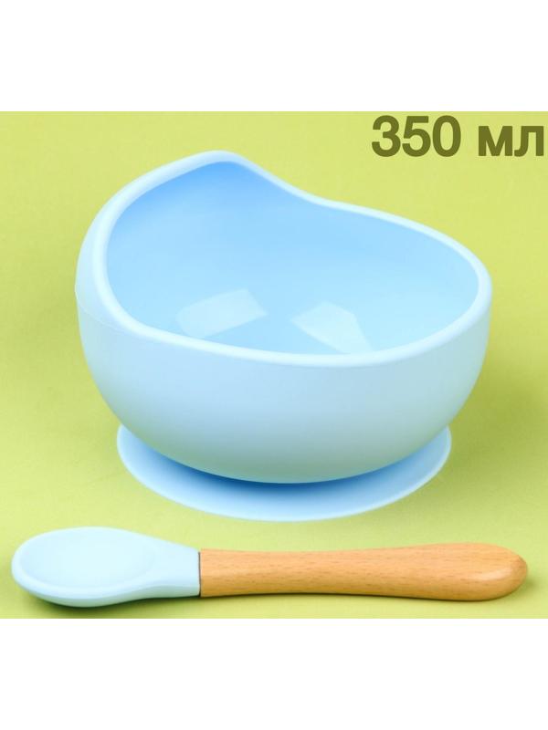 Набор для кормления: миска на присоске, ложка, цвет голубой