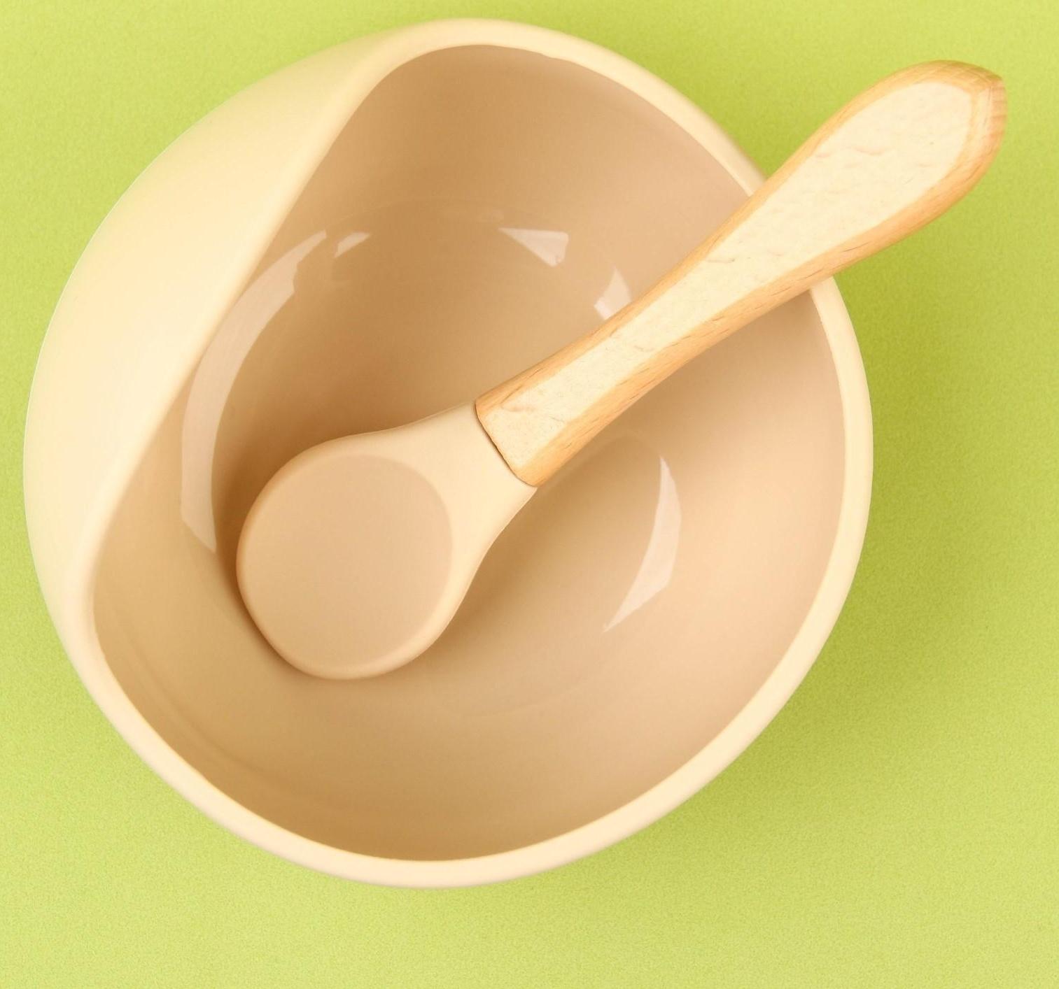 Набор для кормления: миска на присоске, ложка, цвет бежевый