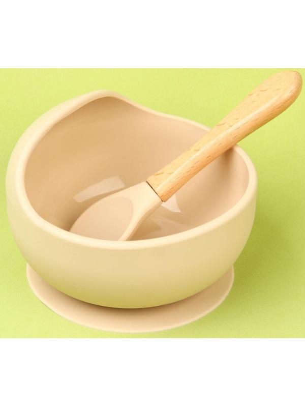 Набор для кормления: миска на присоске, ложка, цвет бежевый