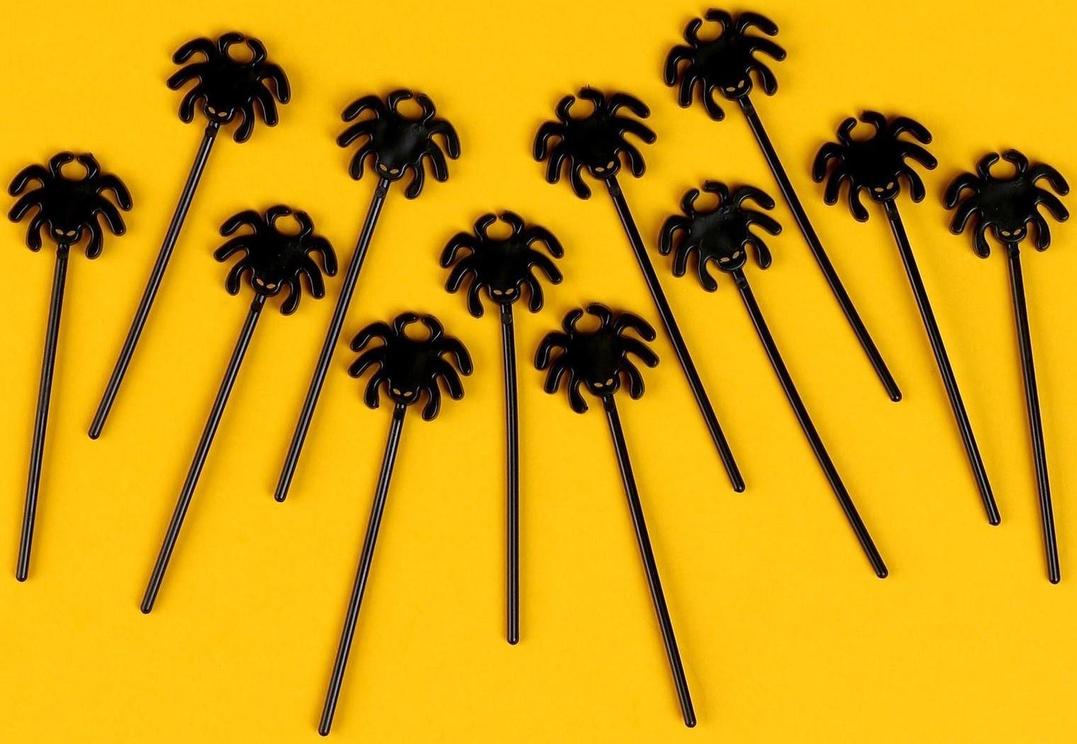 Шпажки «Паук», в наборе 12 штук, цвет чёрный