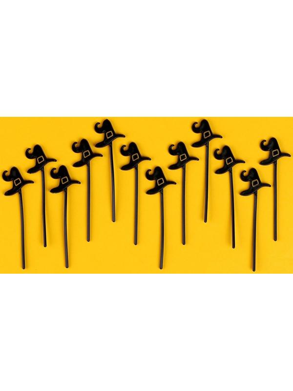 Шпажки «Шляпа», в наборе 12 штук, цвет чёрный