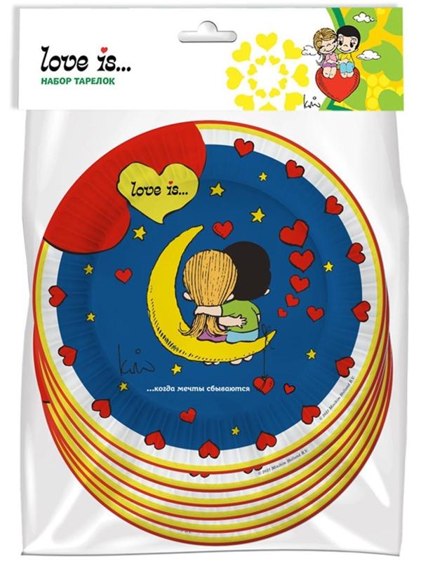Нвабор бумажных тарелок Love is, синий, 6 штук, 180 мм