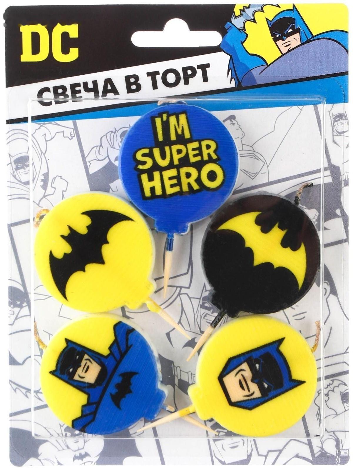 Свеча в торт набор, Супергерои, 5шт