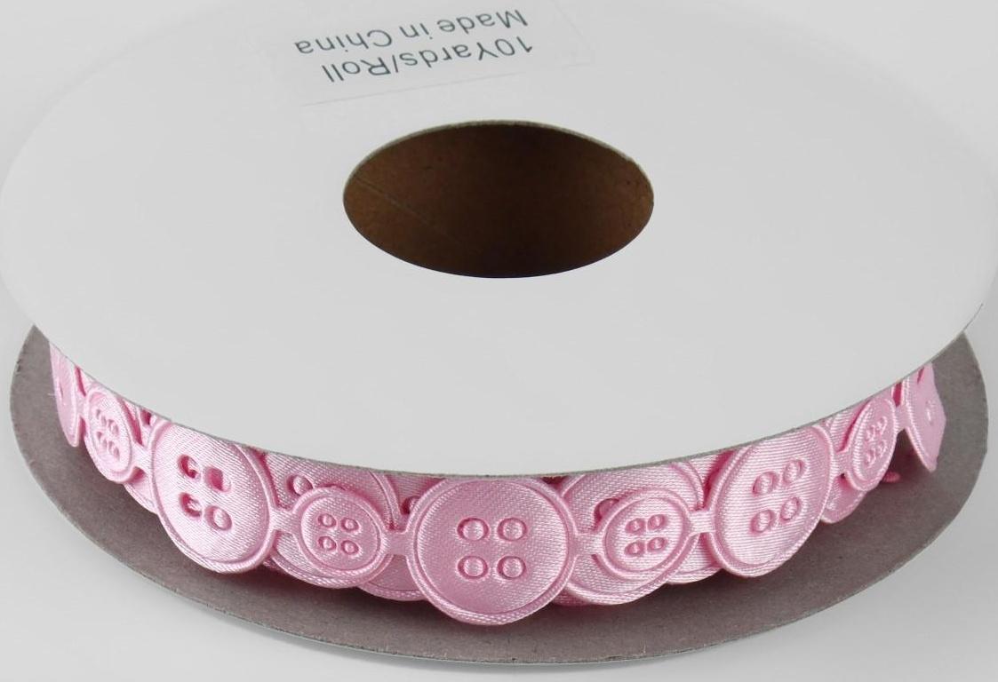 Лента фигурная «Пуговки», 15 мм, 9 ± 0,5 м, цвет розовый