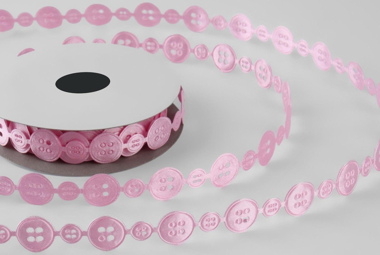 Лента фигурная «Пуговки», 15 мм, 9 ± 0,5 м, цвет розовый