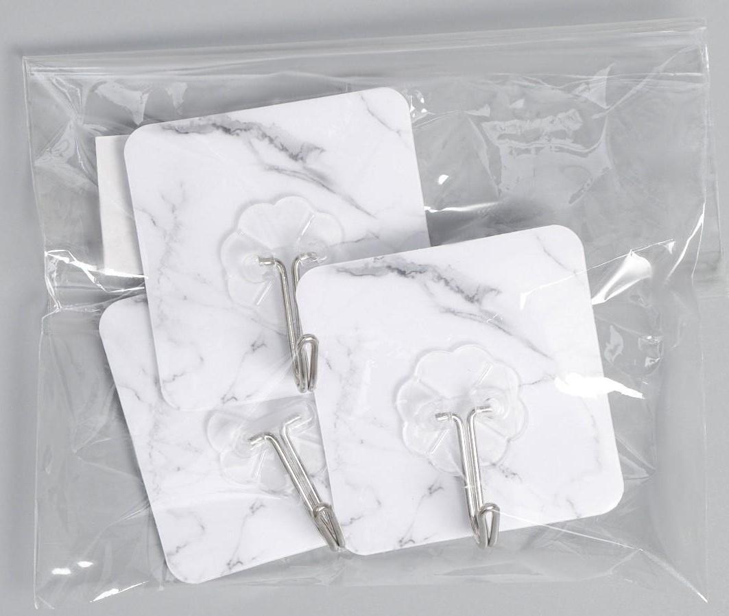 Набор крючков на липучке «Мрамор», 3 шт, цвет белый