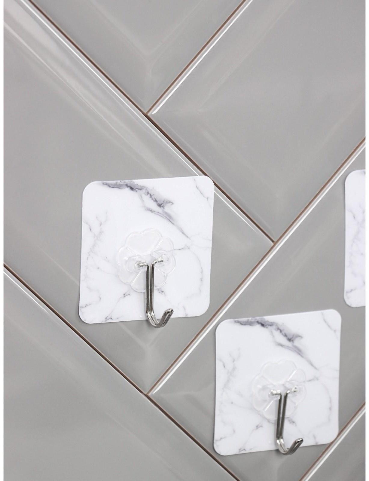 Набор крючков на липучке «Мрамор», 3 шт, цвет белый