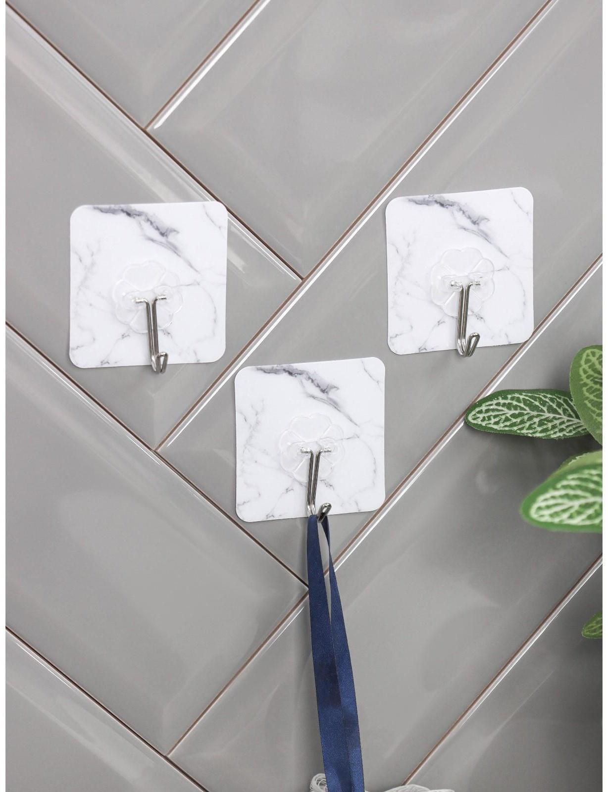 Набор крючков на липучке «Мрамор», 3 шт, цвет белый