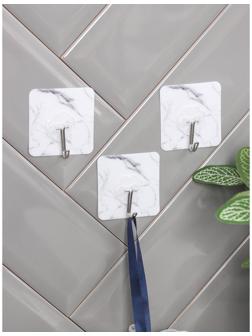 Набор крючков на липучке «Мрамор», 3 шт, цвет белый