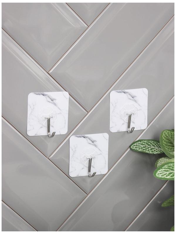 Набор крючков на липучке «Мрамор», 3 шт, цвет белый