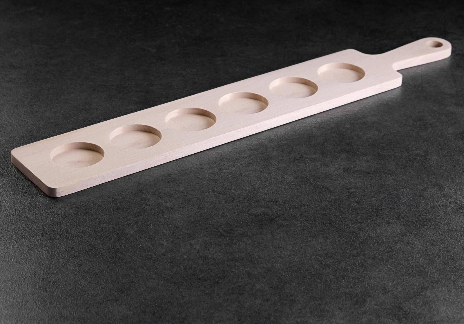 Доска для подачи с ручкой, 6 шотов, 41х7х0,8 см, d=4 см, береза