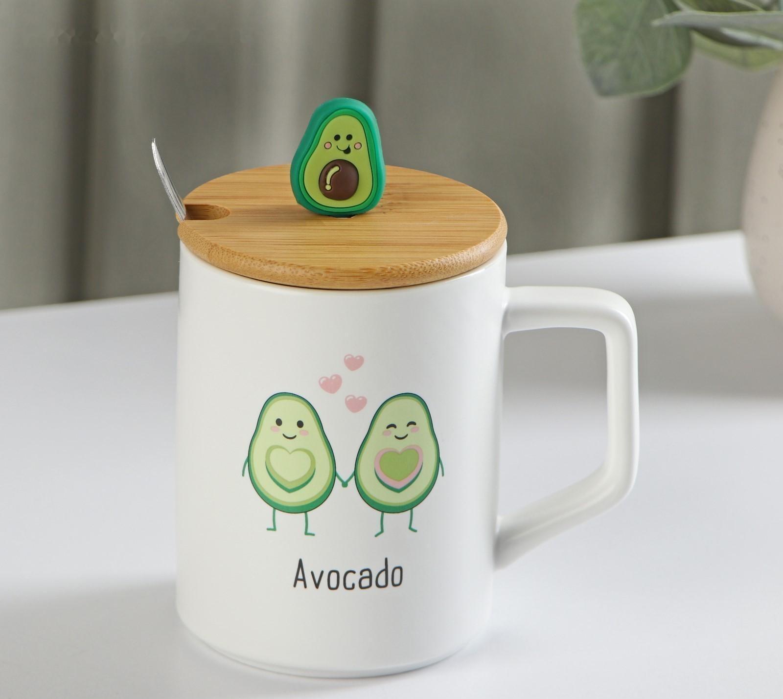 Кружка керамическая с крышкой и ложкой Avocado, 360 мл