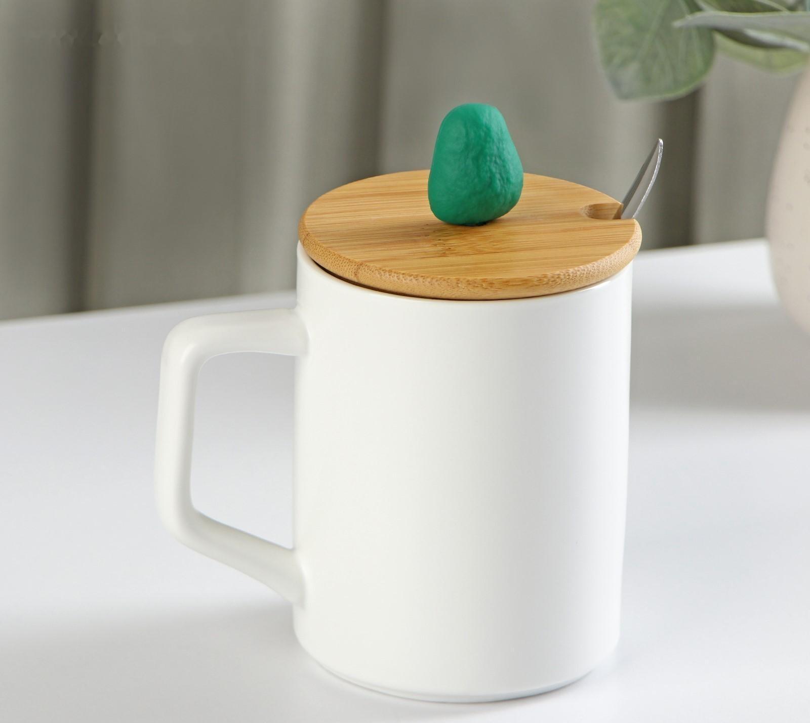 Кружка керамическая с крышкой и ложкой Avocado, 360 мл