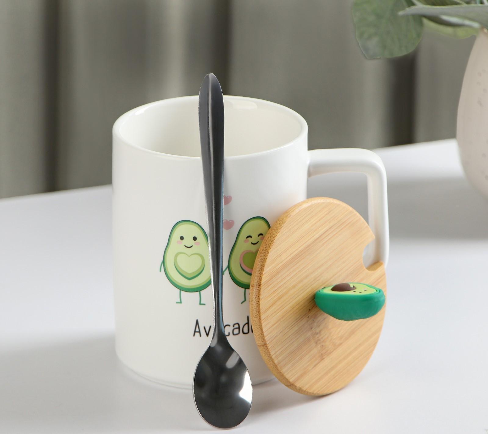 Кружка керамическая с крышкой и ложкой Avocado, 360 мл