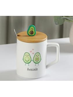 Кружка керамическая с крышкой и ложкой Avocado, 360 мл