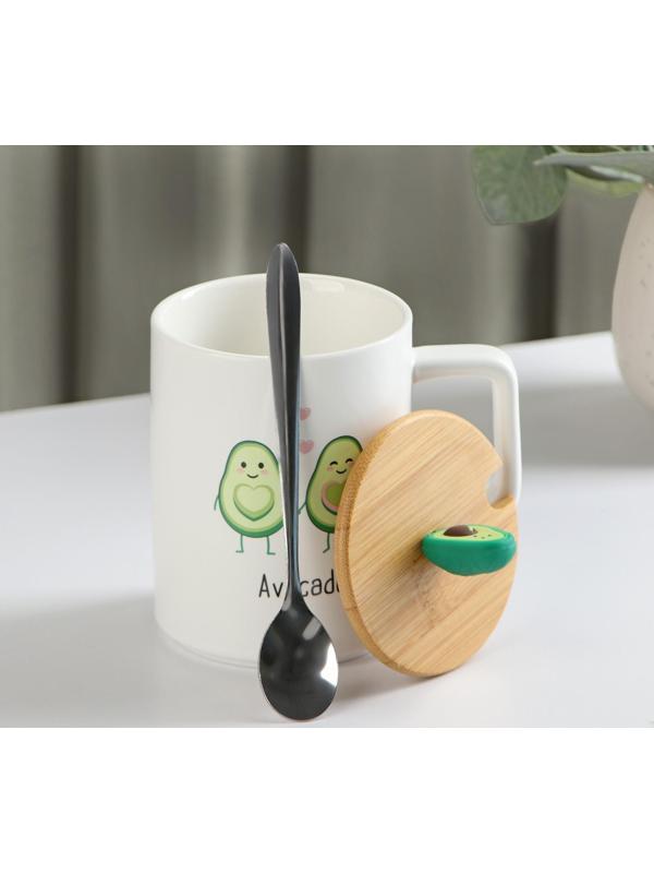 Кружка керамическая с крышкой и ложкой Avocado, 360 мл