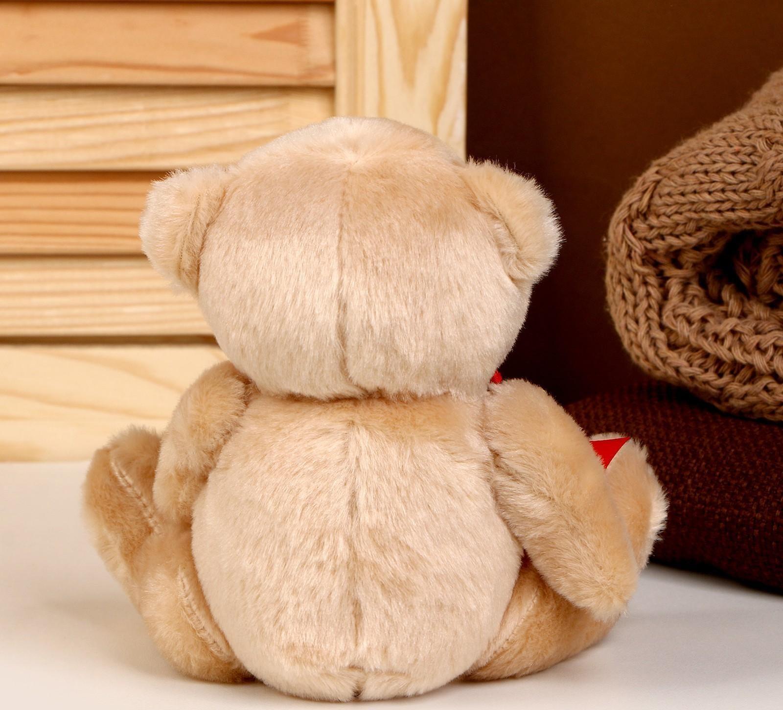 Мягкая игрушка «Медвежонок», с красным бантиком, 16 см, цвет коричневый