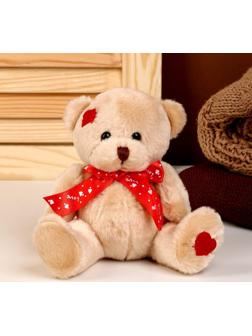 Мягкая игрушка «Медвежонок», с красным бантиком, 16 см, цвет коричневый