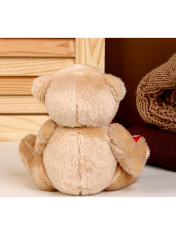 Мягкая игрушка «Медвежонок», с красным бантиком, 16 см, цвет коричневый