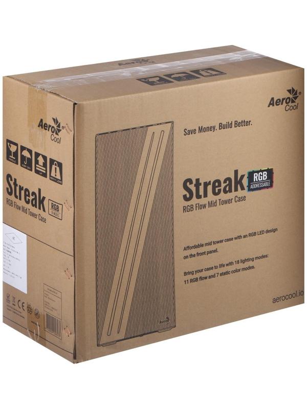 Корпус AEROCOOL Streak Supports GPU, без БП, ATX, 2хUSB 2.0, 1хUSB 3.0, чёрный