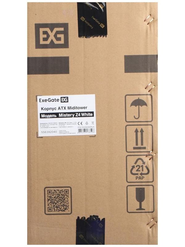 Корпус ExeGate Miditower Mistery Z4, без БП, ATX, 2хUSB 2.0+1хUSB 3.0, с подсветкой, белый