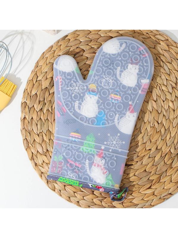 Рукавица силиконовая для горячего Доляна «Новогодние котики», 29,5×18×1 см