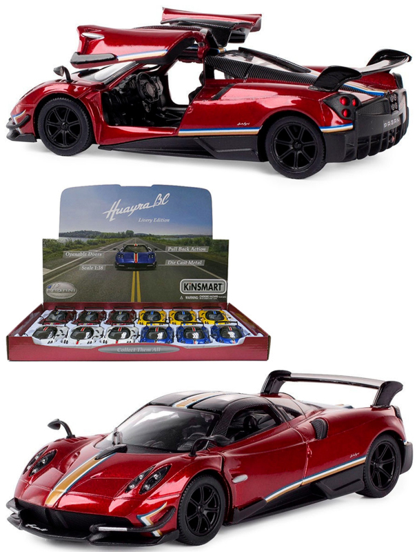 Металлическая машинка Kinsmart 1:38 «2016 Pagani Huayra BC с принтом» KT5400DF, инерционная / Красный