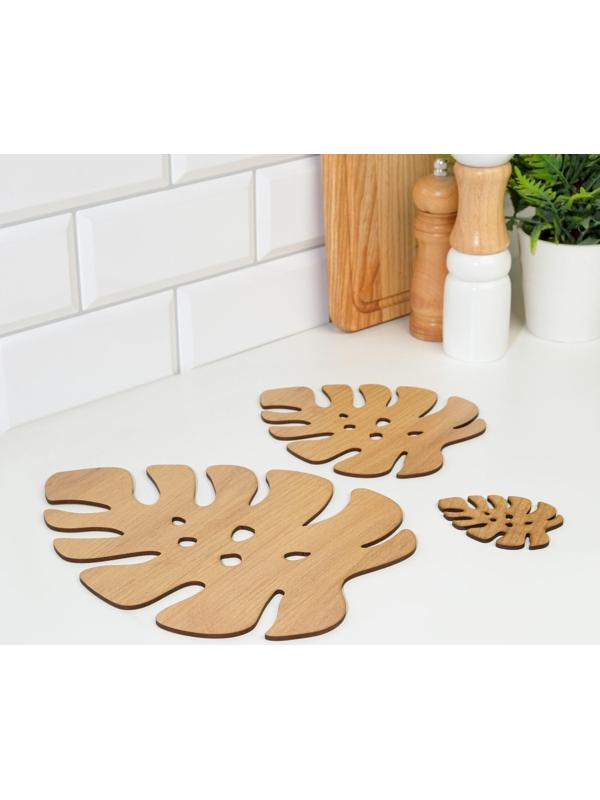 Набор из 3-х деревянных подставок под горячее, 25,6х20,4х0,3 см, 17,4х15,5х0,3 см, 8,2х6,9х0