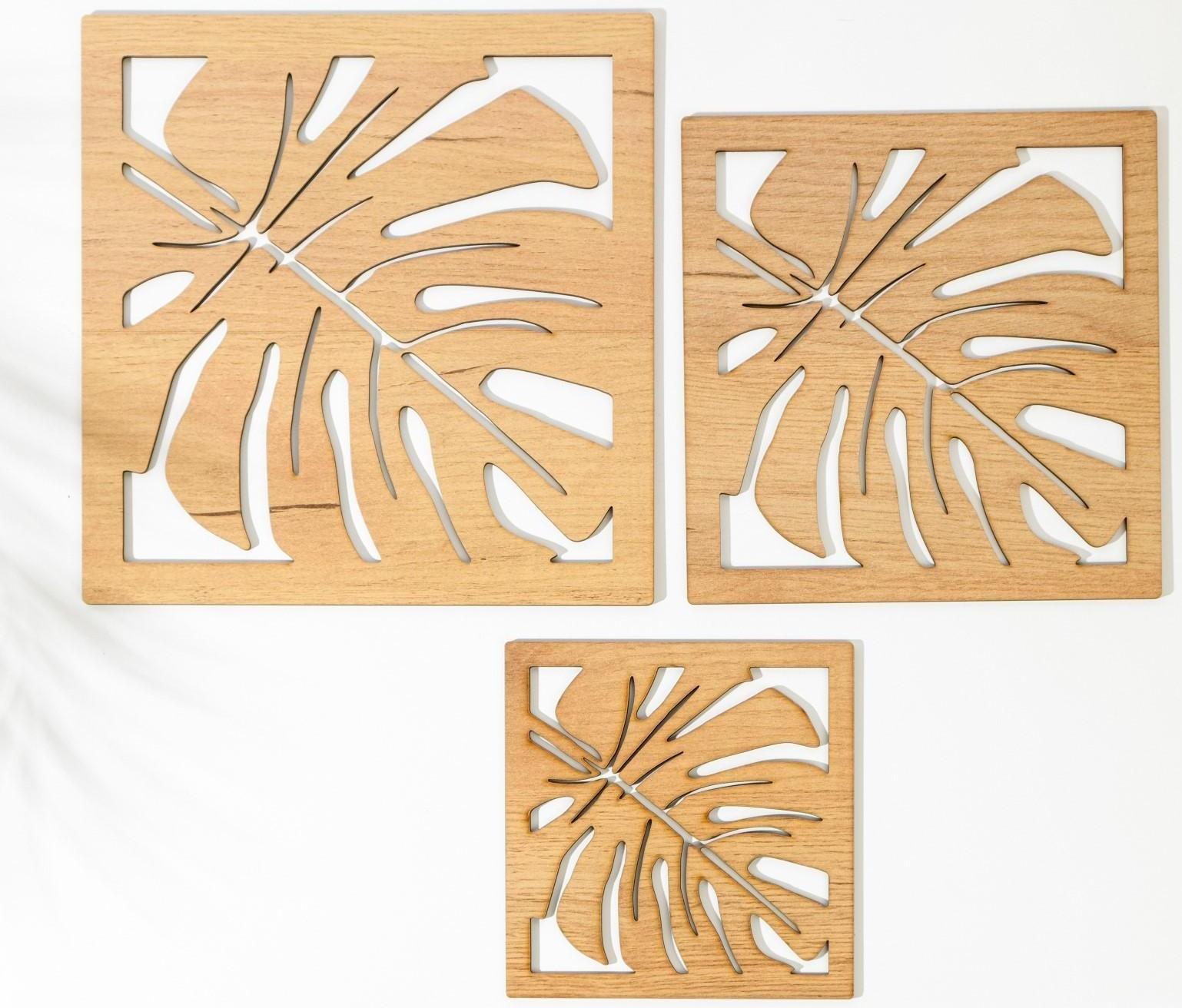 Набор из 3-х деревянных подставок под горячее, 24,5х24,5х0,3 см, 20,2х20,2х0,3 см, 14,9х14,9