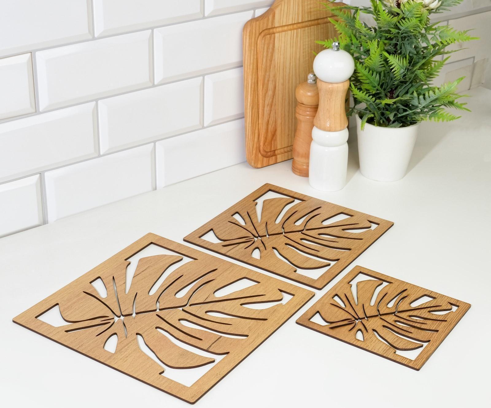 Набор из 3-х деревянных подставок под горячее, 24,5х24,5х0,3 см, 20,2х20,2х0,3 см, 14,9х14,9