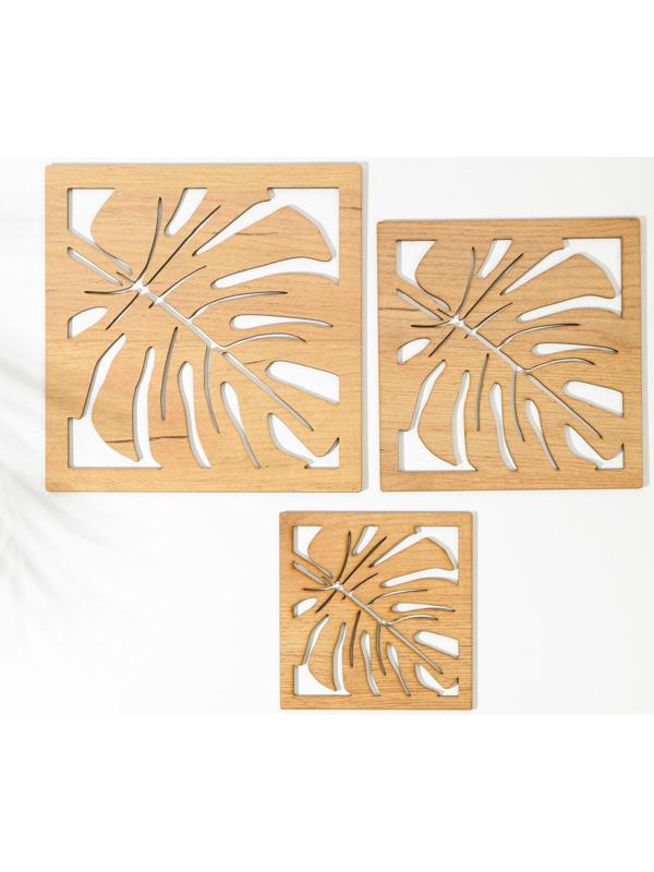 Набор из 3-х деревянных подставок под горячее, 24,5х24,5х0,3 см, 20,2х20,2х0,3 см, 14,9х14,9