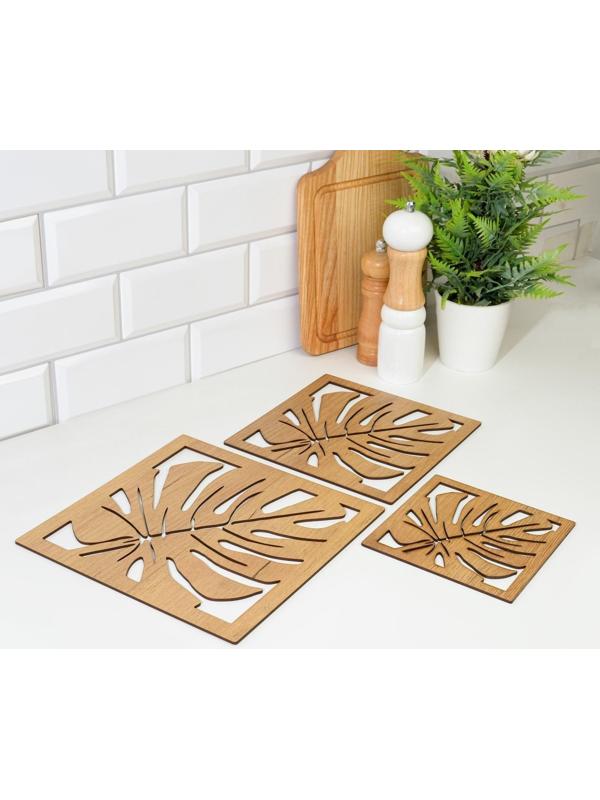 Набор из 3-х деревянных подставок под горячее, 24,5х24,5х0,3 см, 20,2х20,2х0,3 см, 14,9х14,9