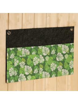 Горизонтальный подвесной органайзер на люверсах 3 отделения, принт зеленые листья, 30х50 см,