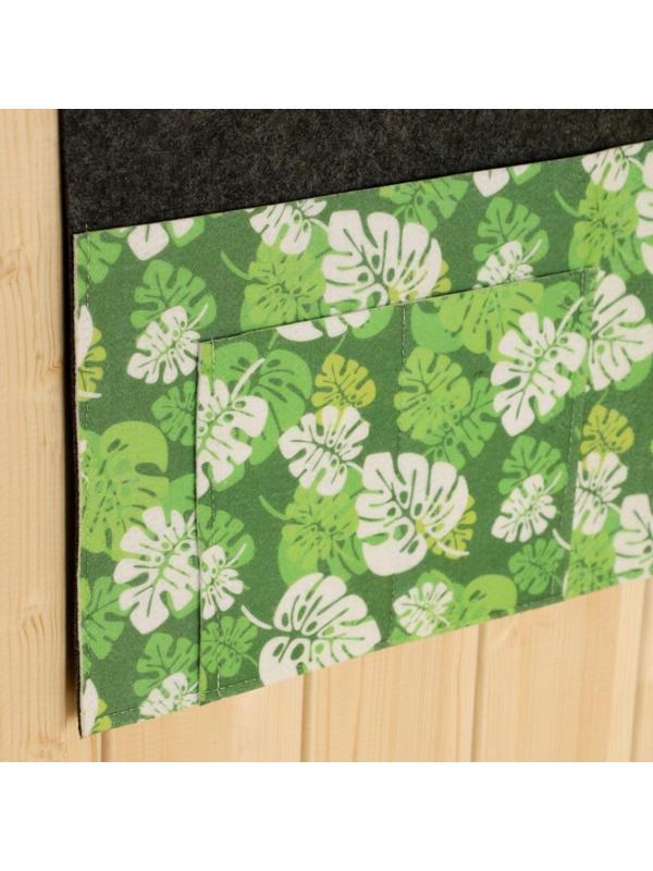 Горизонтальный подвесной органайзер на люверсах 3 отделения, принт зеленые листья, 30х50 см,