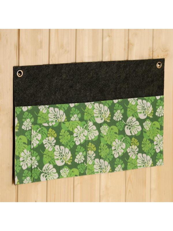 Горизонтальный подвесной органайзер на люверсах 3 отделения, принт зеленые листья, 30х50 см,