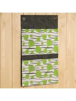 Вертикальный настенный подвесной органайзер на люверсах 3 отделения, принт березка, серый, 3