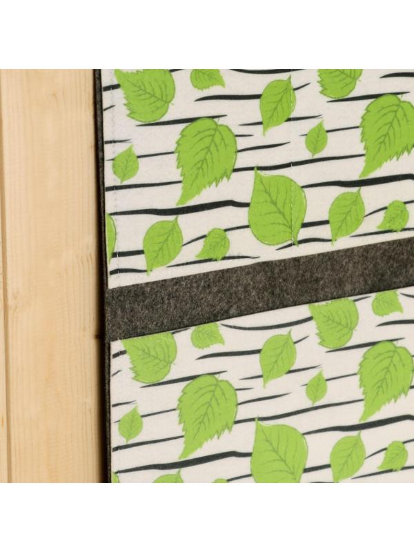 Вертикальный настенный подвесной органайзер на люверсах 3 отделения, принт березка, серый, 3