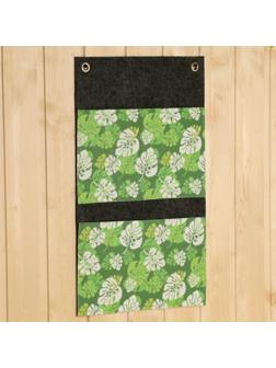 Вертикальный подвесной органайзер на люверсах 3 отделения, принт зеленые листья, 30х50 см, в