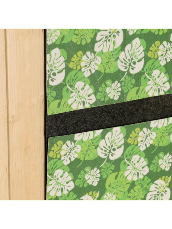 Вертикальный подвесной органайзер на люверсах 3 отделения, принт зеленые листья, 30х50 см, в