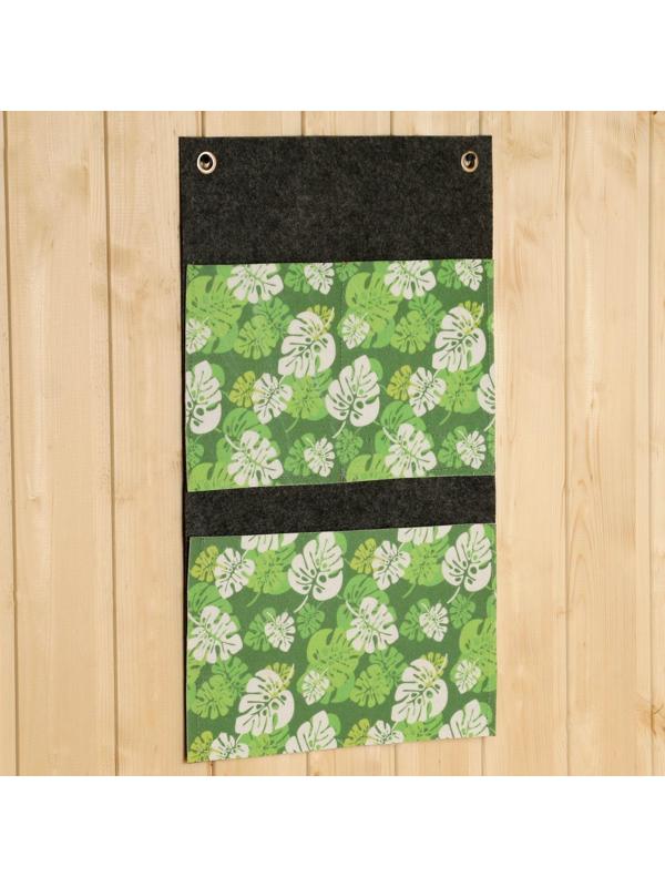 Вертикальный подвесной органайзер на люверсах 3 отделения, принт зеленые листья, 30х50 см, в