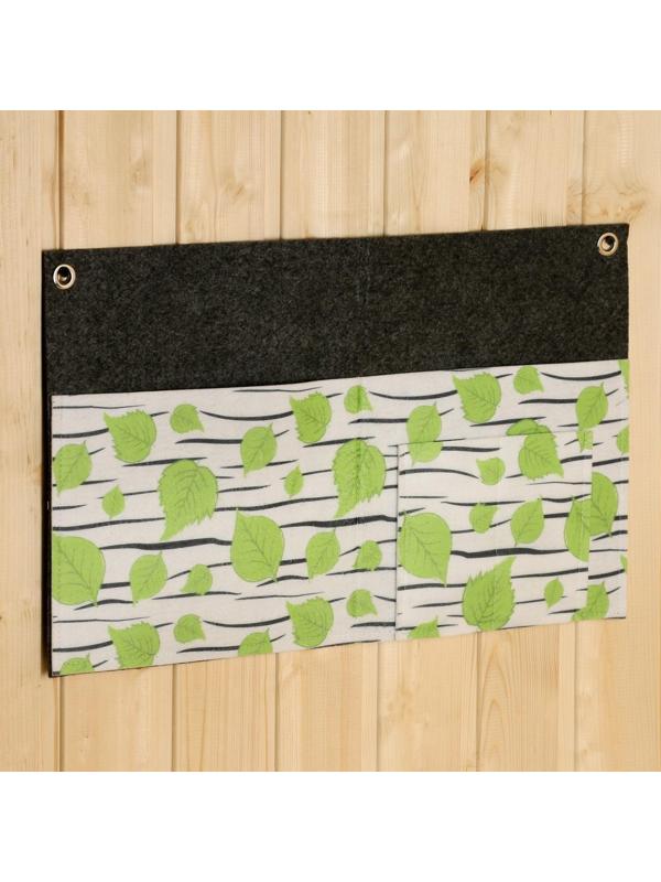 Горизонтальный подвесной органайзер на люверсах 3 отделения, принт березка, 30х50 см, войлок