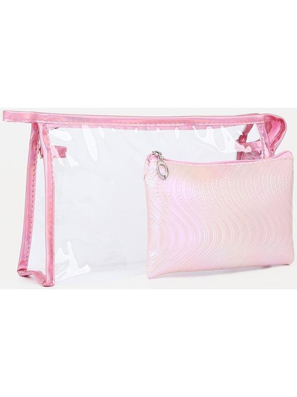 Набор косметичек 2 в 1 на молниях, цвет розовый