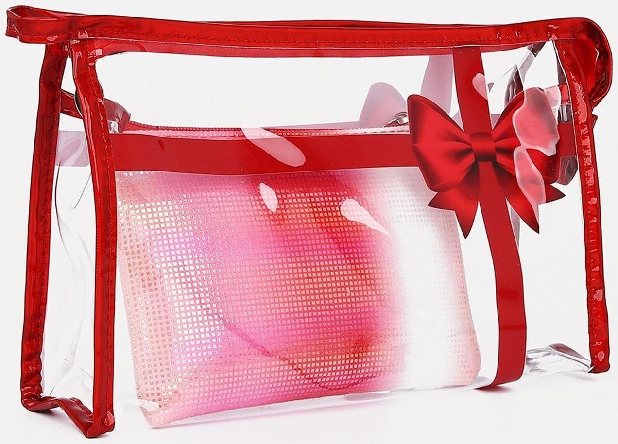 Набор косметичек 2 в 1 на молниях, цвет красный