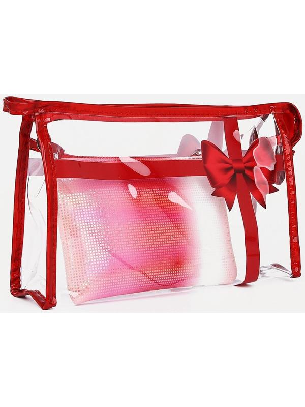 Набор косметичек 2 в 1 на молниях, цвет красный