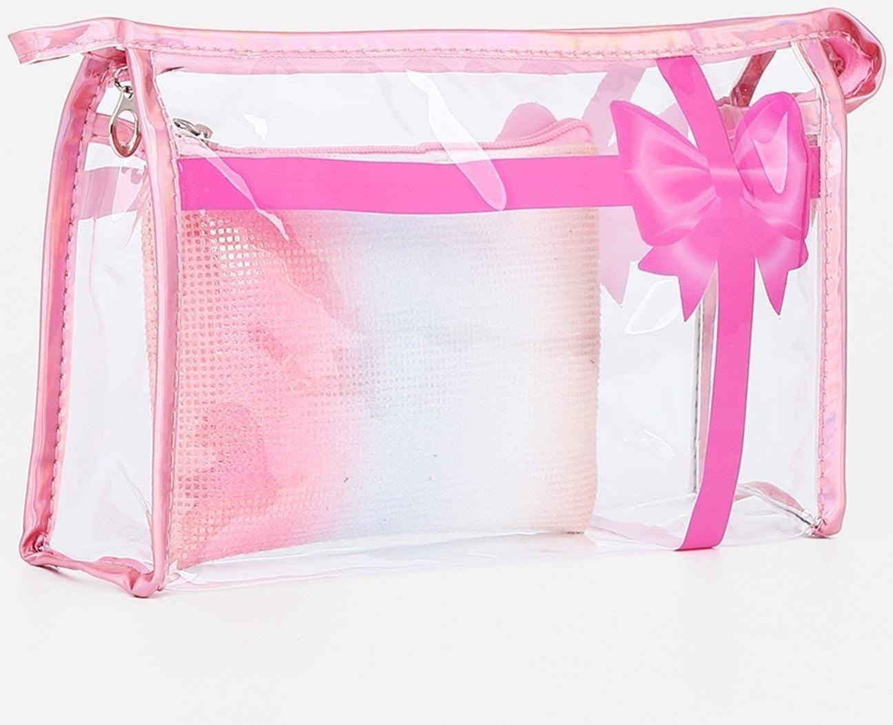 Набор косметичек 2 в 1 на молниях, цвет розовый