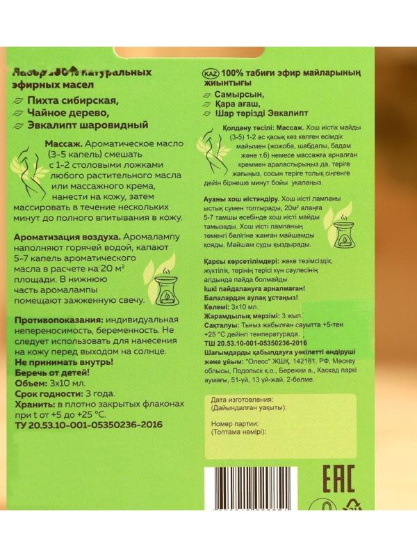 Набор 100% натуральных эфирных масел «Пихта», «Чайное дерево», «Эвкалипт