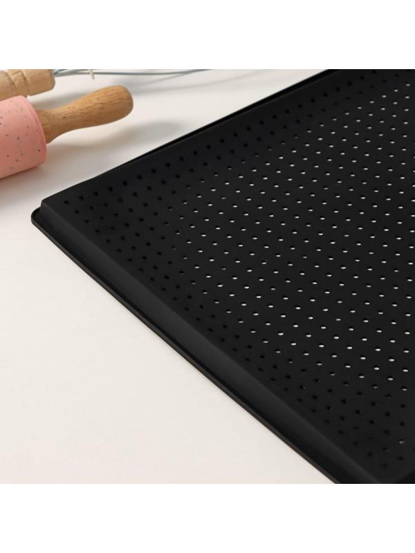 Коврик силиконовый перфорированный прямоугольный Доляна, 40×31×1 см, цвет чёрный