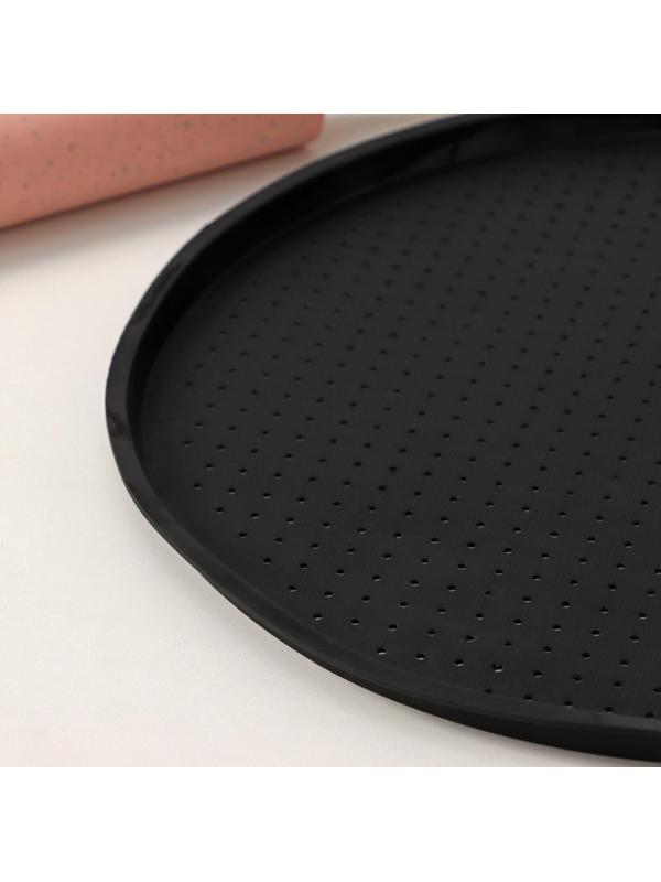 Коврик силиконовый перфорированный круглый Доляна, d=35 см, цвет чёрный